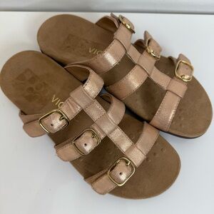 Vionic Misa Rose Gold Metallic Leather Slide Sandal Size 7 Comfort Orthotic